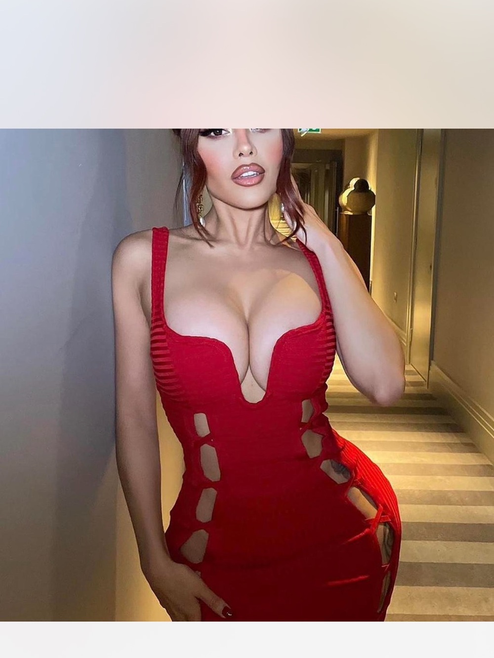 Fashion Nova Red Cutout Midi Bodycon Dress